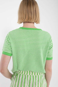 Danesilver Pearl Knit Sweater Tee Bright Green/Chalk