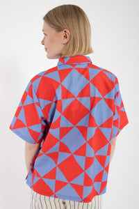 Daneblomme SS Seersucker Shirt Summer Red/Waterblue DIAMETRIC