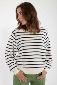 Danefox Cotton Knit Sweater Chalk/Dk Navy