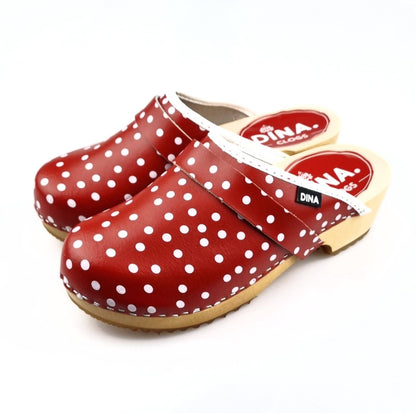 Dina Leather Clogs Red Polka Dot