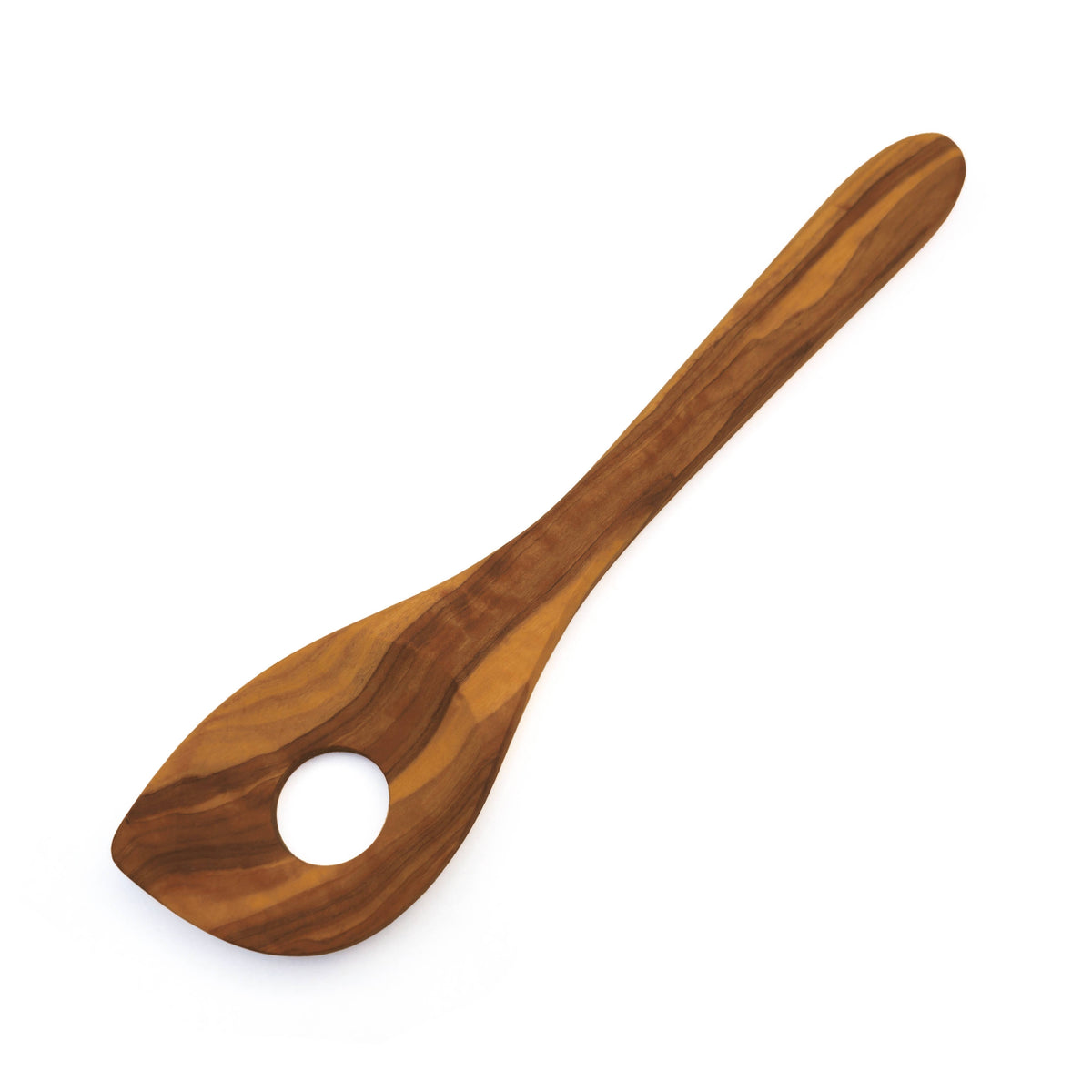 Medina Mood Cooking spoon pointed hole wide olive wood handle: 25cm