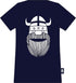 Sød navyblå t-shirt i bomuld til børn med print af vikingen Erik