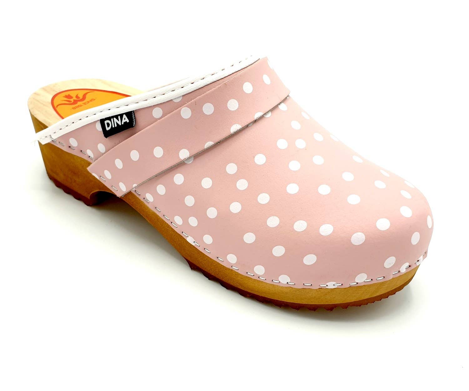 Dina Leather Clogs Pink Polka Dots