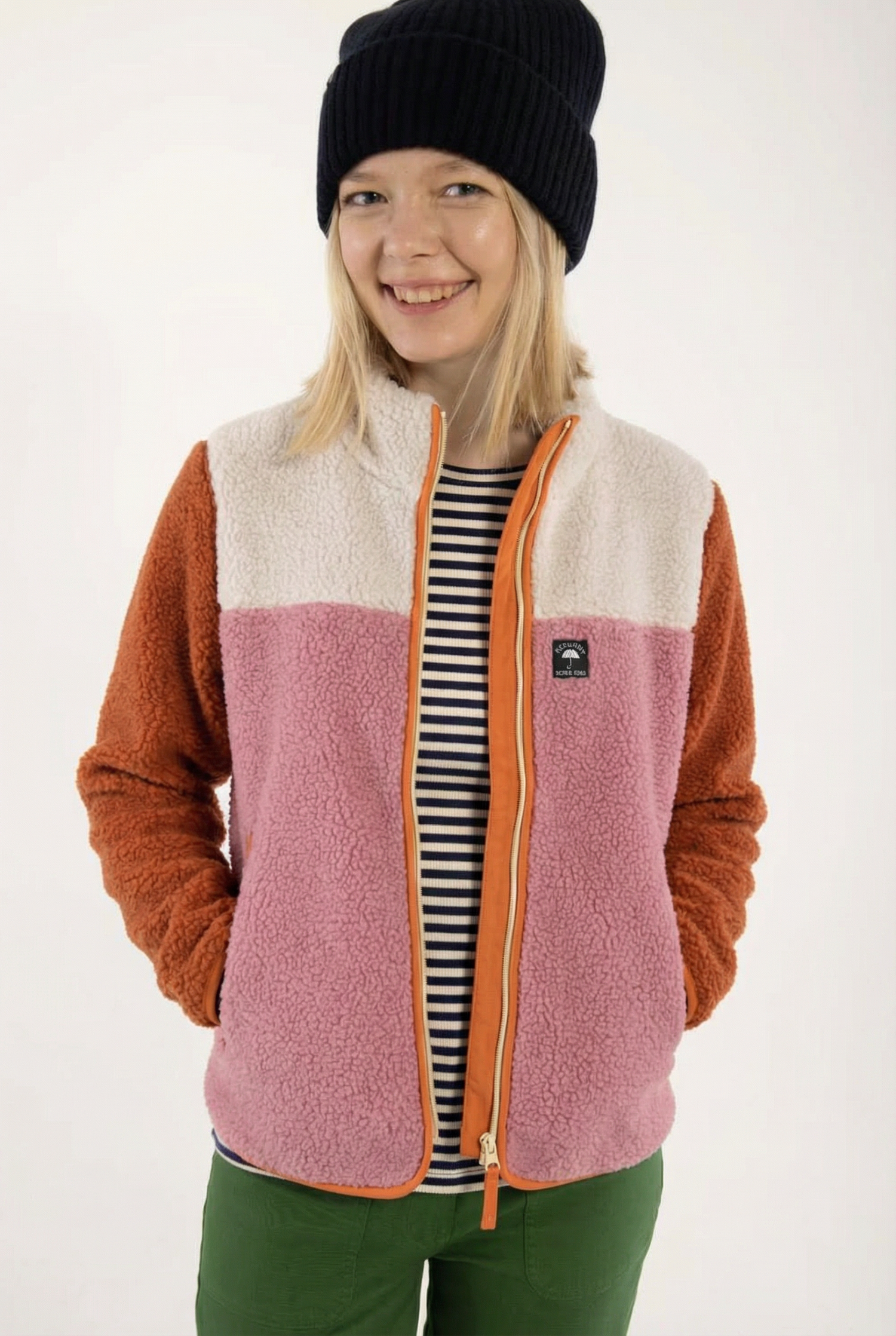 Danebirk Fleece Zip-Up Rust/Lt Beige/Old Rose