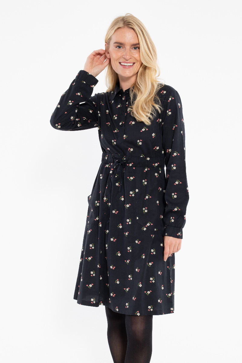Daneditte Poplin Dress Black MINIFLOWER