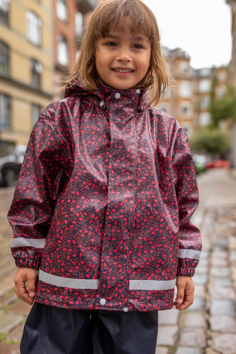 Regnjakke med blomster og bukser til børn 