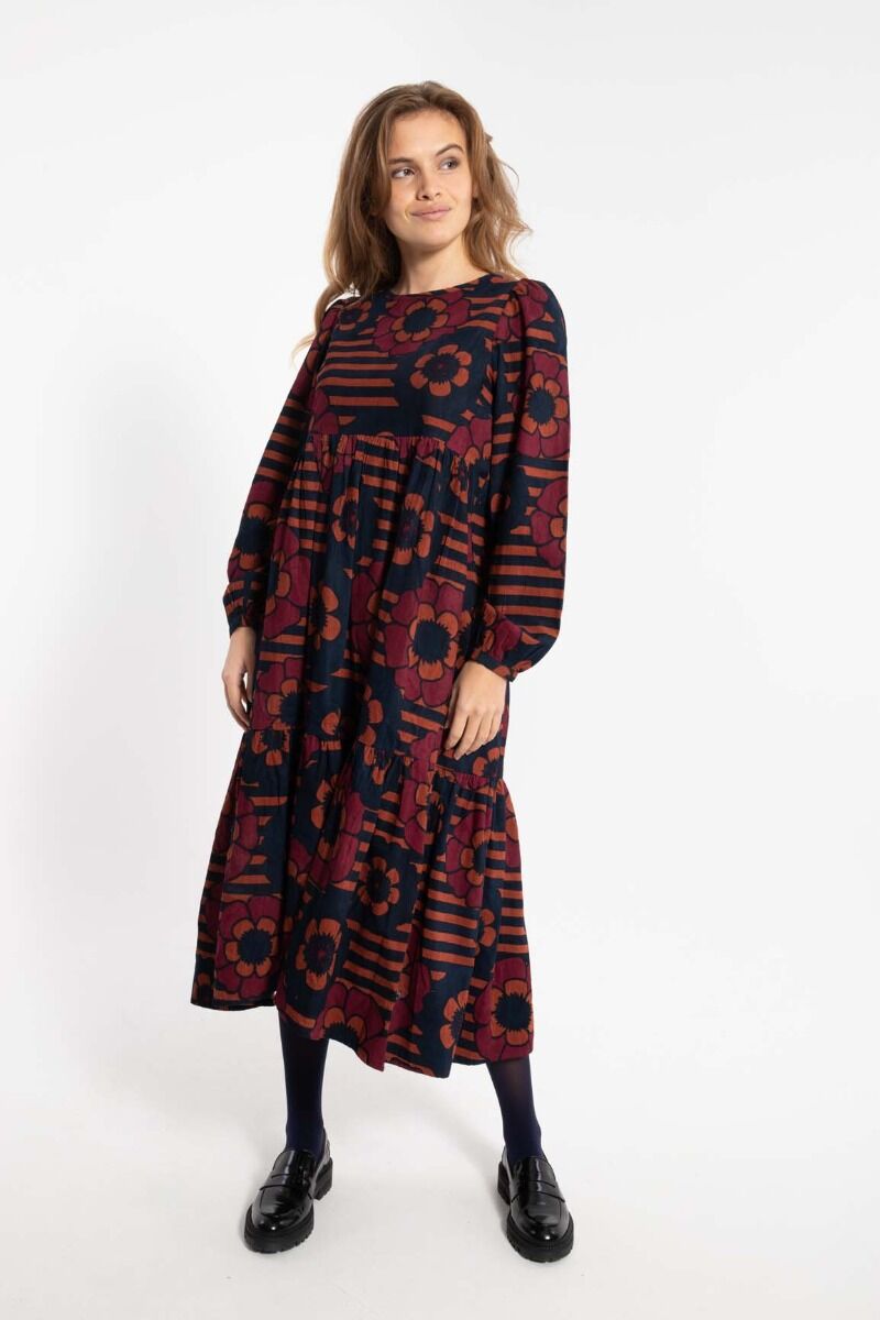 Danoktober Cord Print Dress Beige Rose/Navy POWER FLOWER