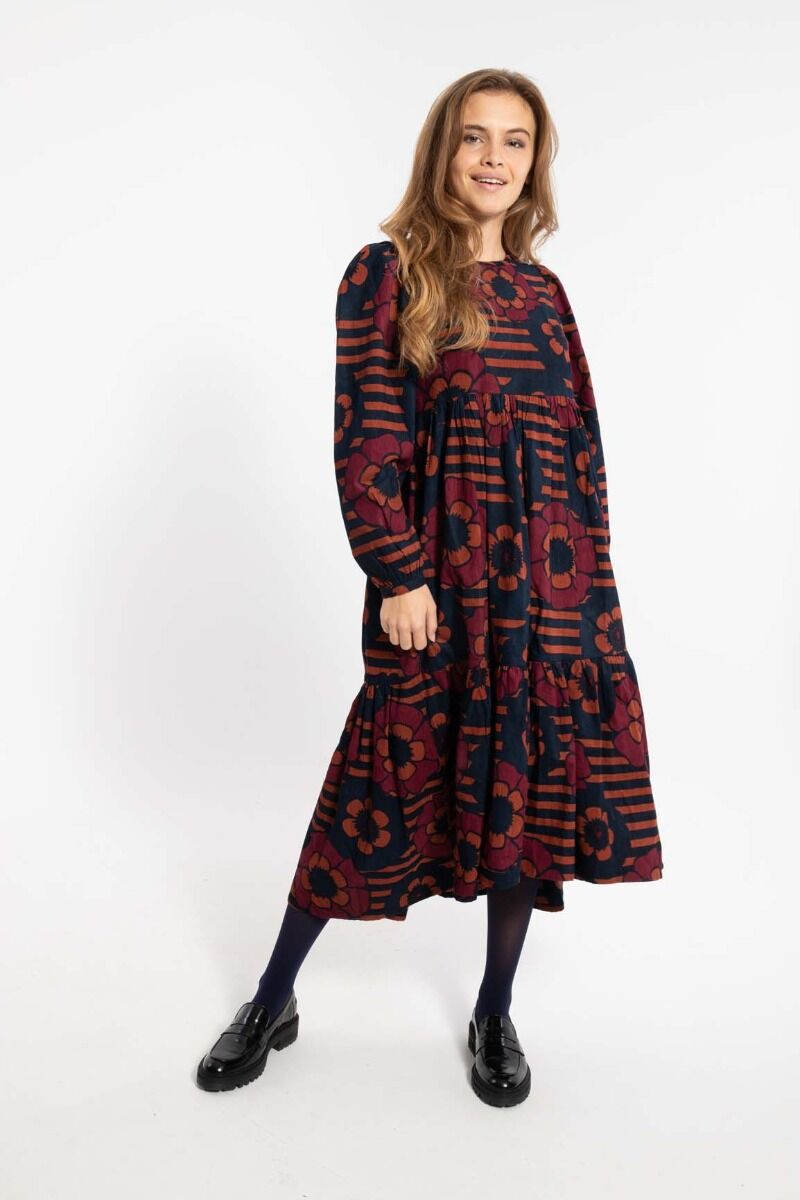 Danoktober Cord Print Dress Beige Rose/Navy POWER FLOWER
