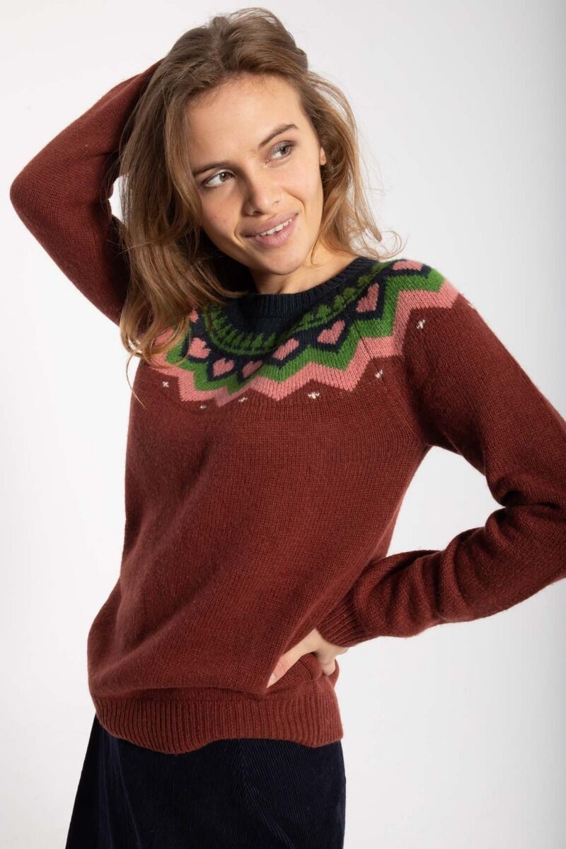 Dananne Wool Sweater Red wine/Old Rose/Fall Jungle