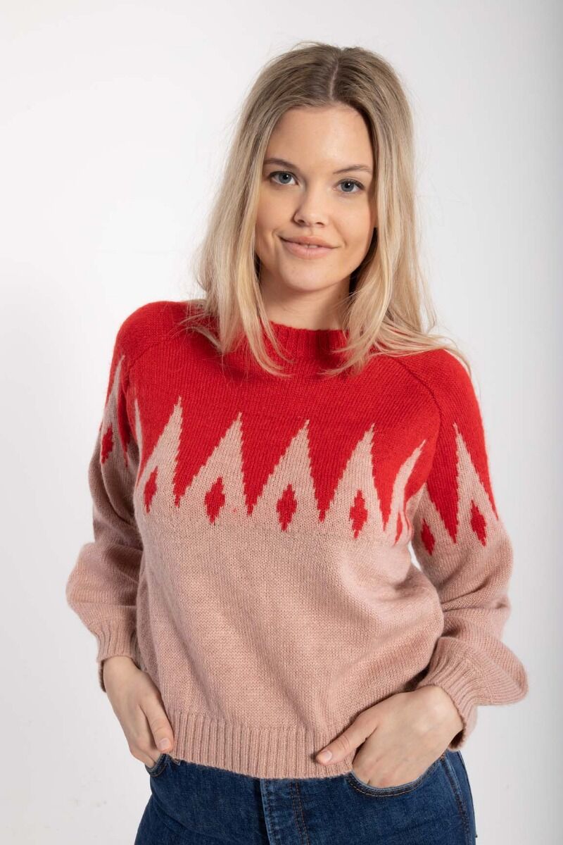 Danefantastic Icicles Wool Sweater Red/Powder Rose