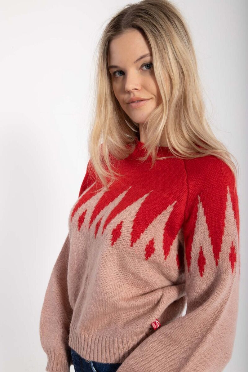 Danefantastic Icicles Wool Sweater Red/Powder Rose
