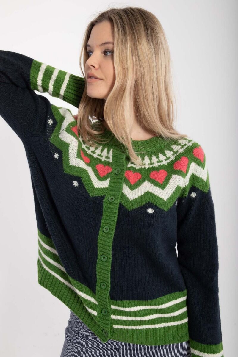 Danehareskov Cardigan Dk Navy/Fall Jungle/Chalk