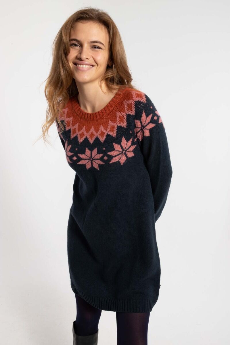 Danesukkertop Wool Sweater Dress Dk Navy/Old Rose/Brick