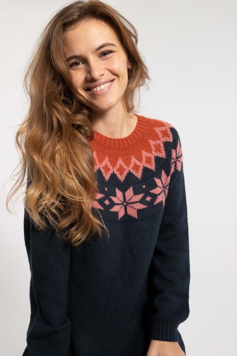 Danesukkertop Wool Sweater Dress Dk Navy/Old Rose/Brick