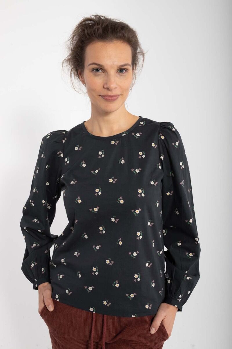 Danebette Poplin Shirt Black MINIFLOWER