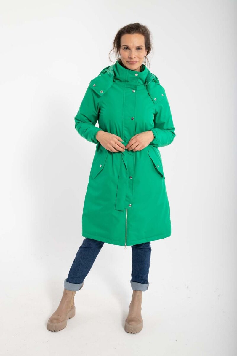 Regnfrakke til dame. Vinter regn frakke med foer.