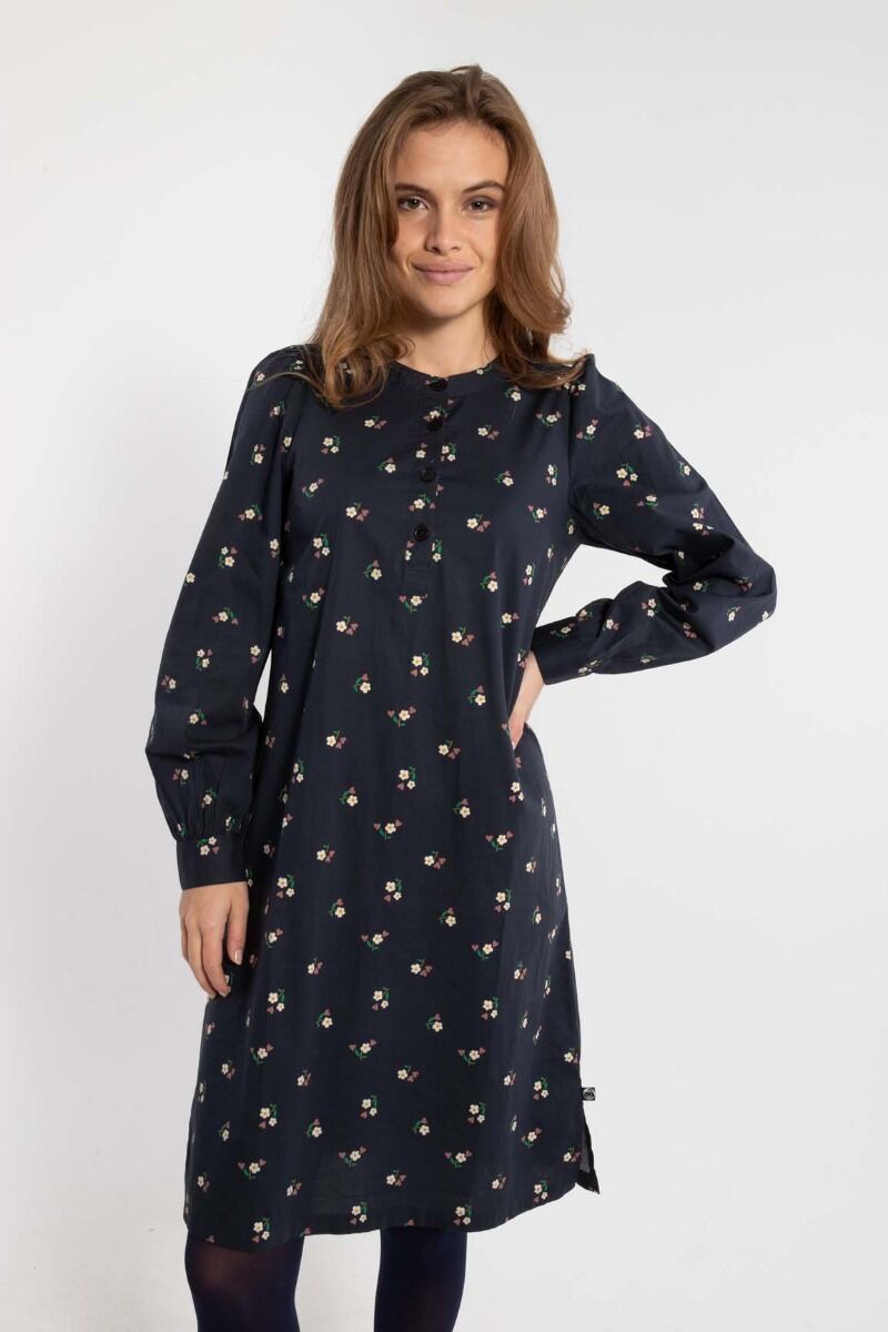 Danesocial Poplin Dress Black MINIFLOWER