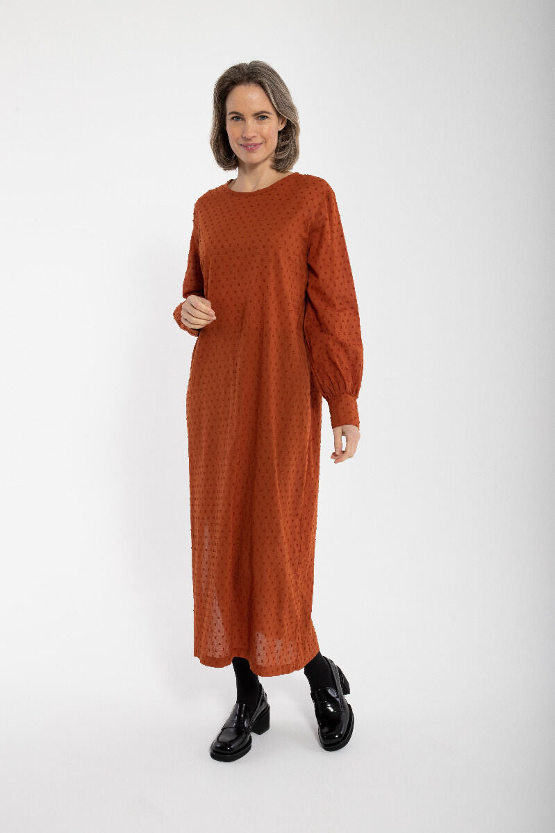 Danetilda Cotton Dot Dress Rust