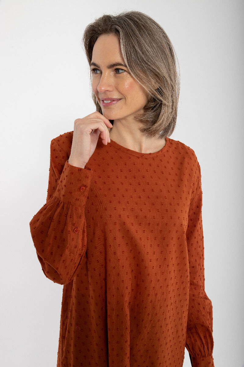 Danetilda Cotton Dot Dress Rust
