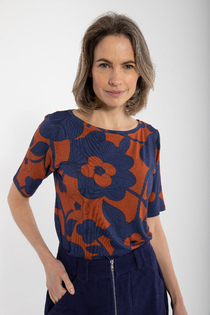 Daneboat Neck Viscose Tee Deep Marine/Rust BLOOM BOOM