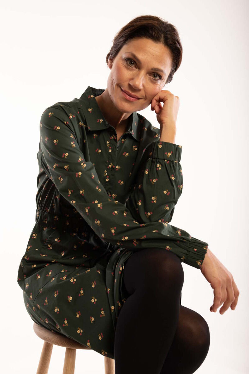 Daneditte Poplin Dress Deep Forest MINIFLOWER