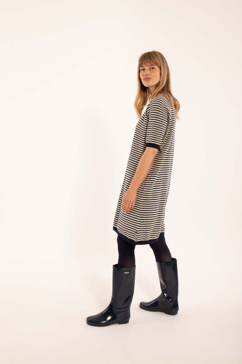 Daneblomme Pearl Knit Sweater Dress Dark Navy/Chalk