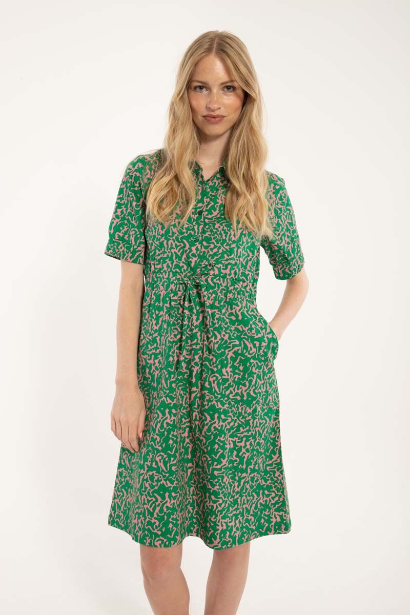 Danesusanne Poplin Dress Grass Green/Lovely Rose RIPPLES