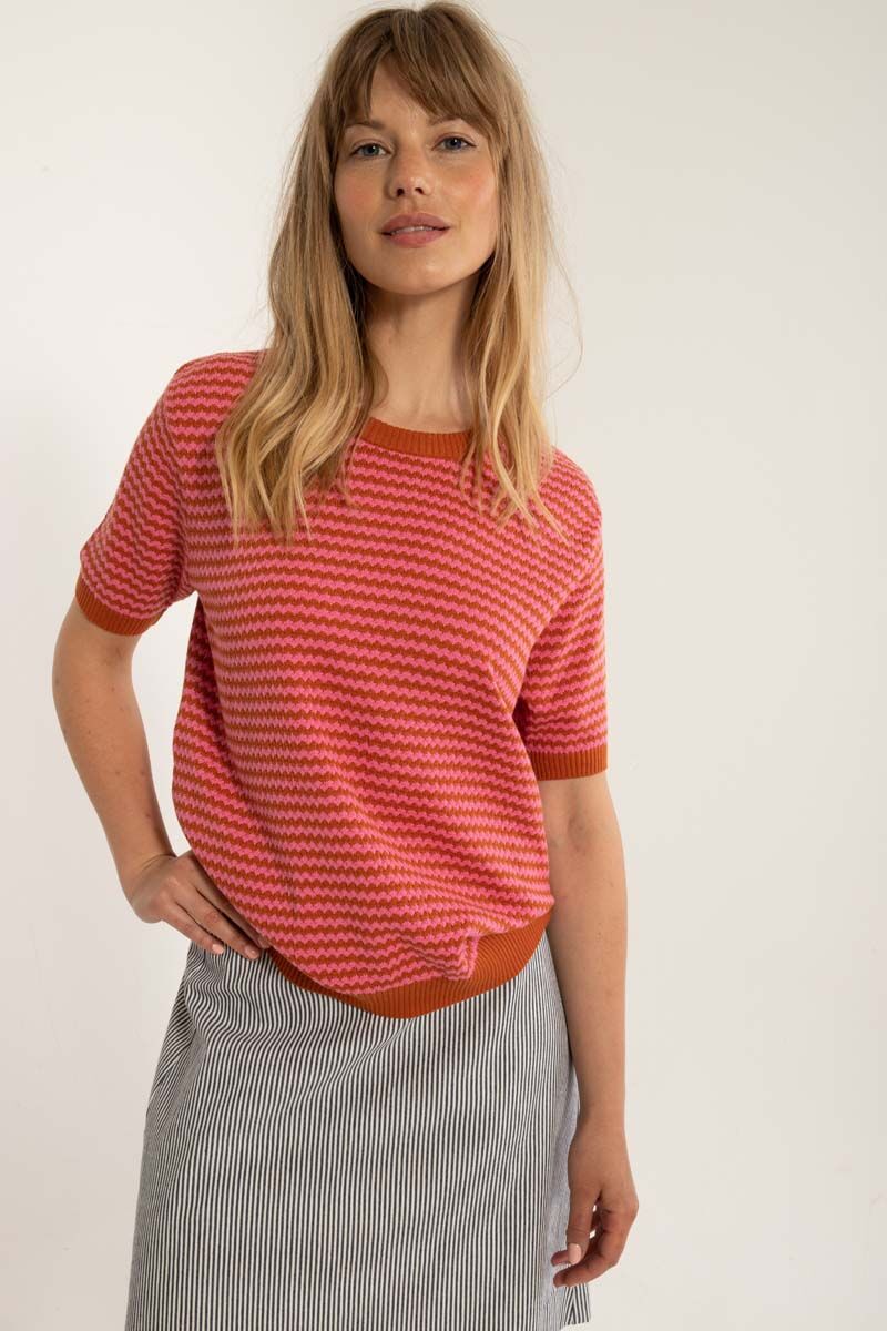 Danesilver Pearl Knit Sweater Tee Rust/Super Pink