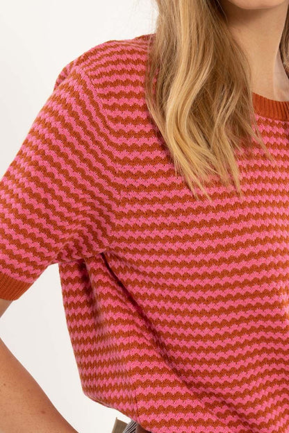 Danesilver Pearl Knit Sweater Tee Rust/Super Pink