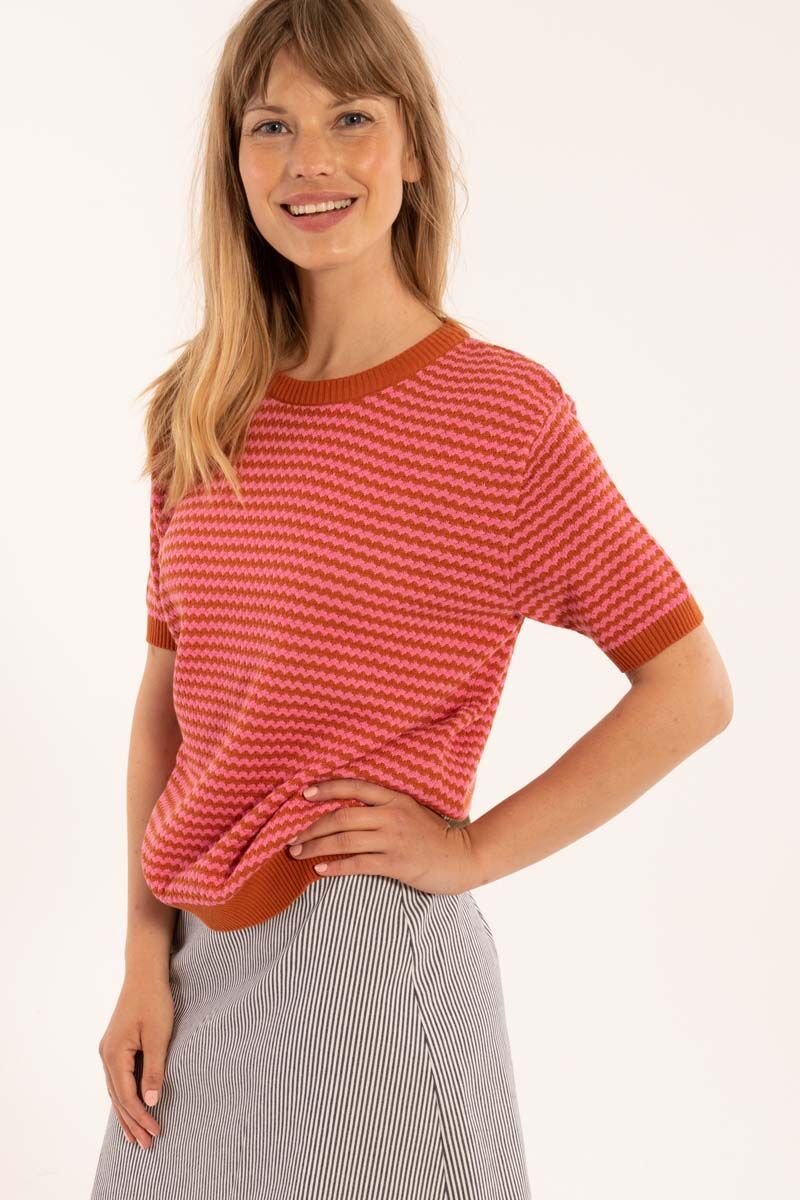 Danesilver Pearl Knit Sweater Tee Rust/Super Pink