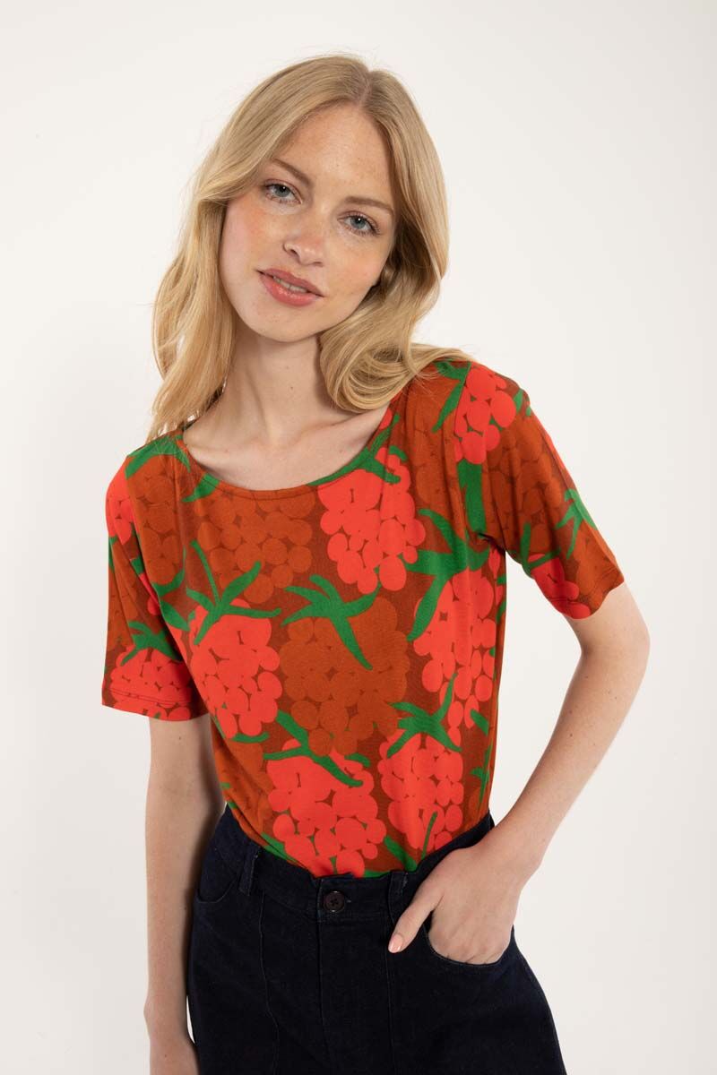 Daneboat Neck Viscose Tee Rust MAXIBERRY