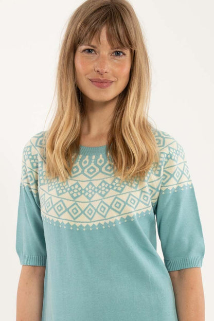 Daneblomme Cotton Knit Sweater Dress Vintage Aqua