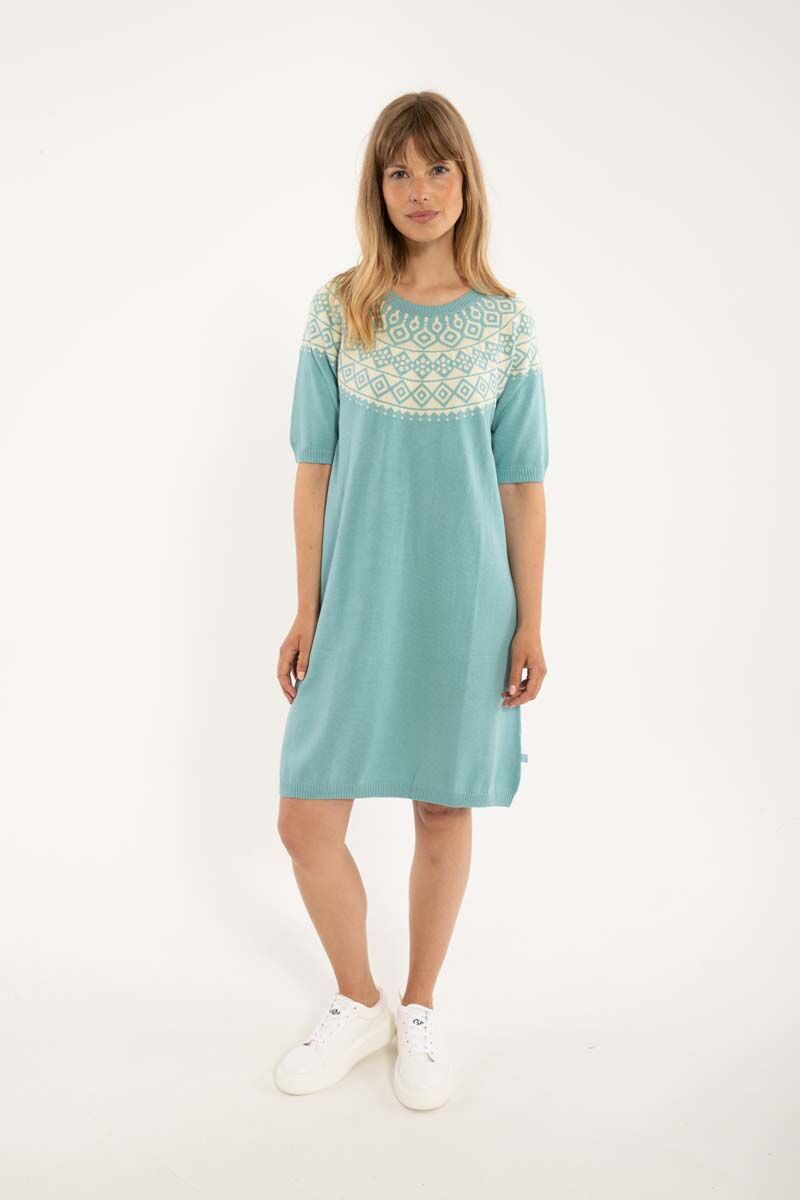 Daneblomme Cotton Knit Sweater Dress Vintage Aqua