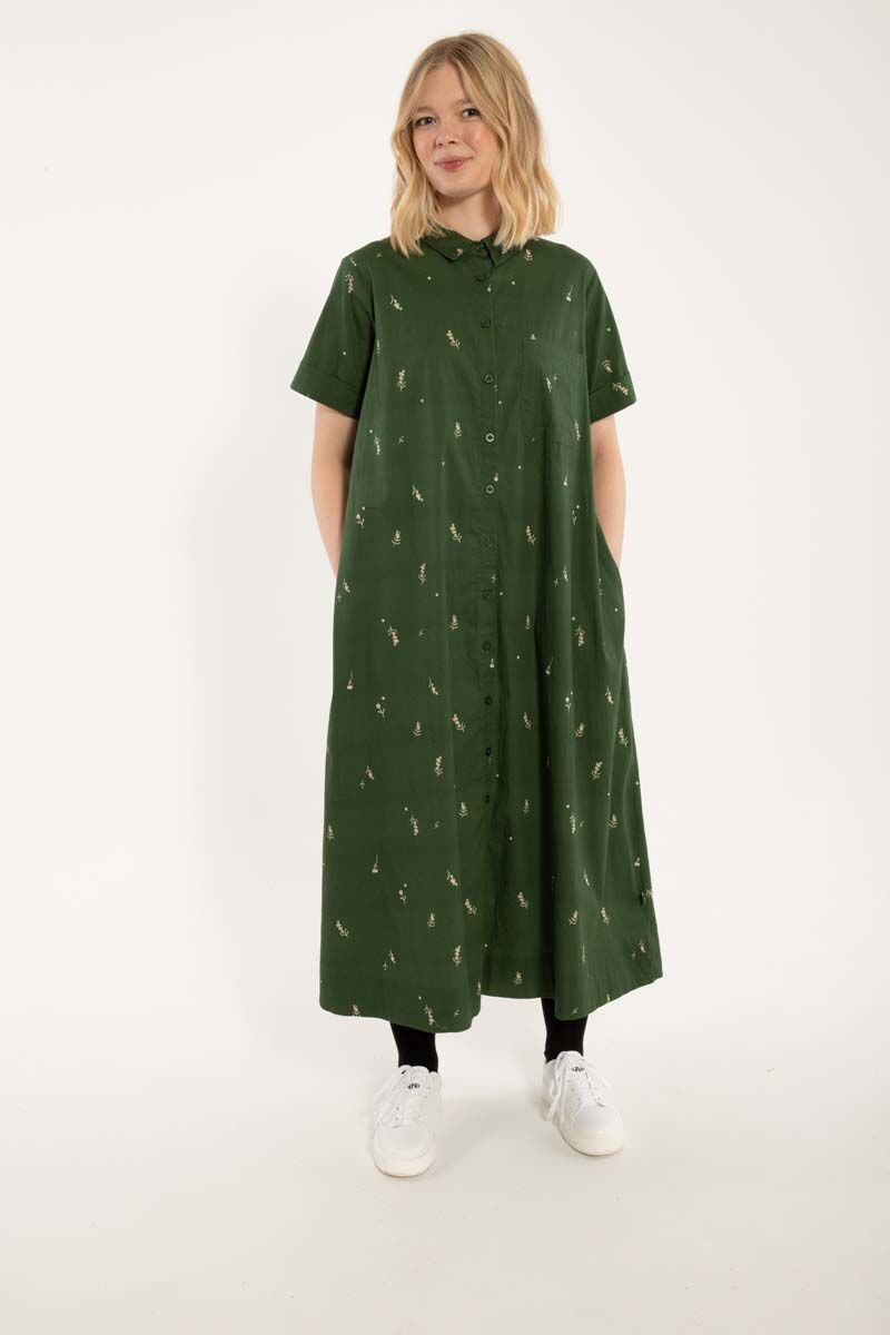 Danapril SS Poplin Dress Army/Chalk MARKBLOMST