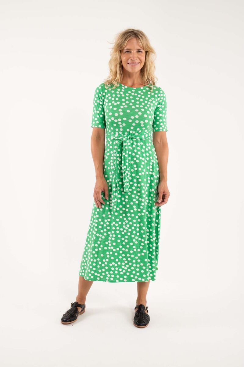 ORGANIC - Daneflora Slub Jersey Dress Green/Off White FUNDOTS