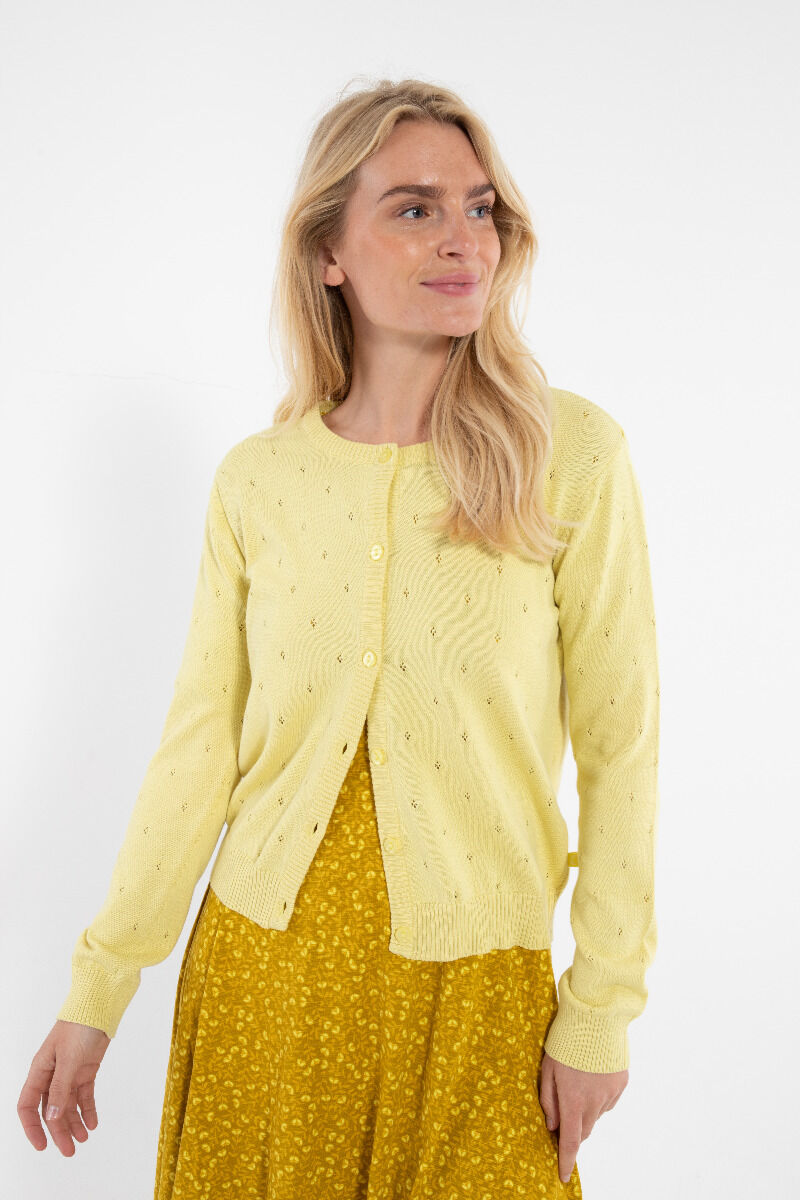 Danesaga Hole knit Cardigan Pale Yellow