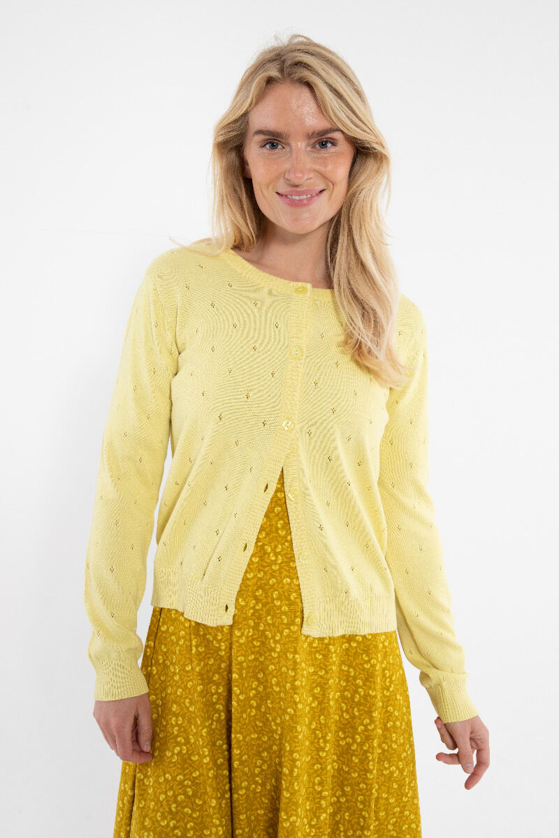 Danesaga Hole knit Cardigan Pale Yellow