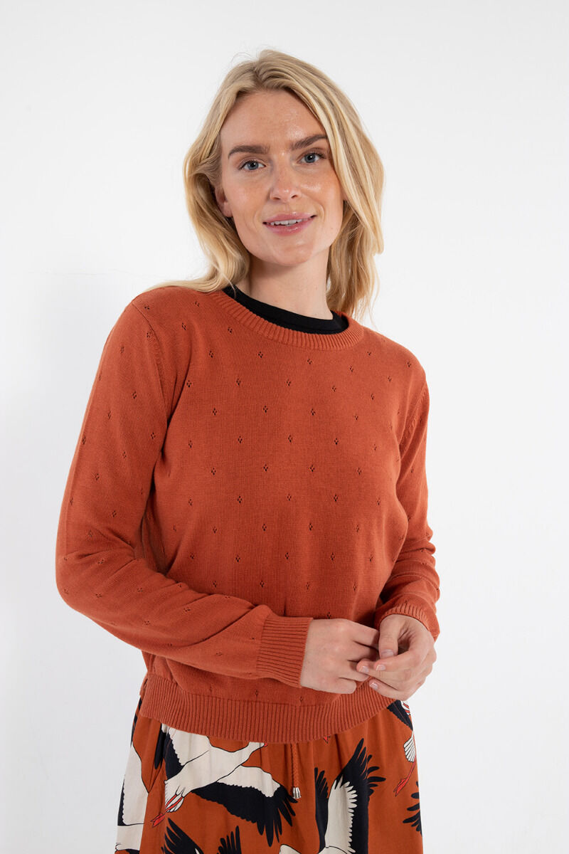 Danepearly Hole Knit Sweater Rust