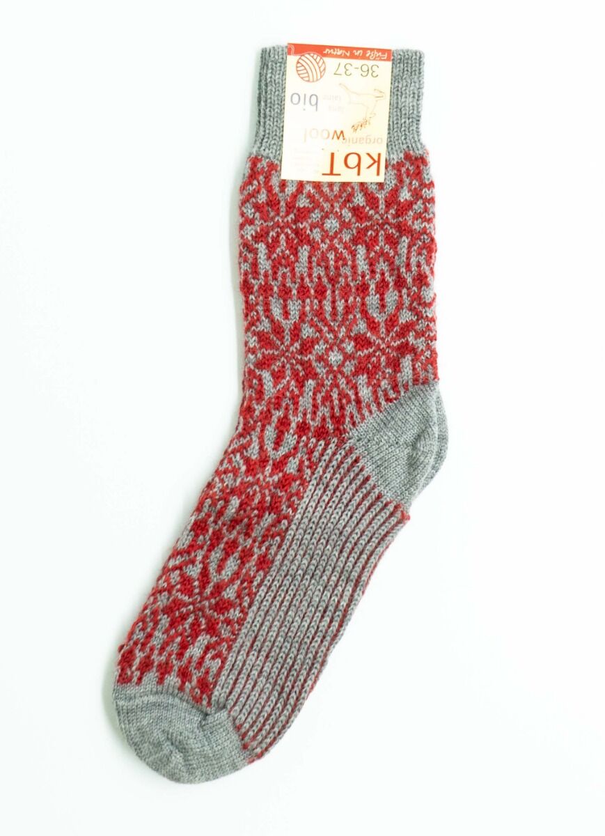Hirsch Natur Wool Socks Grey/Red