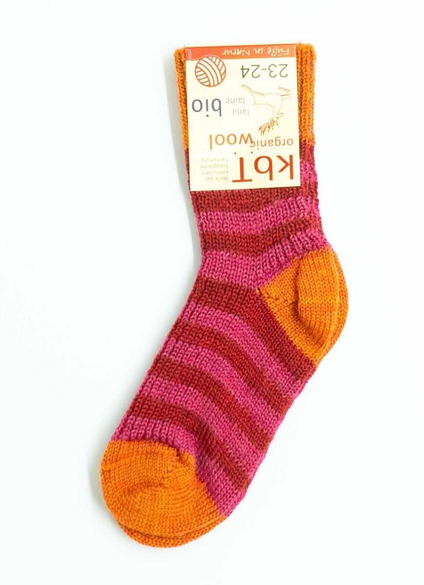 Hirsch Natur Wool Socks Stripes Raspberry/Red/Mango