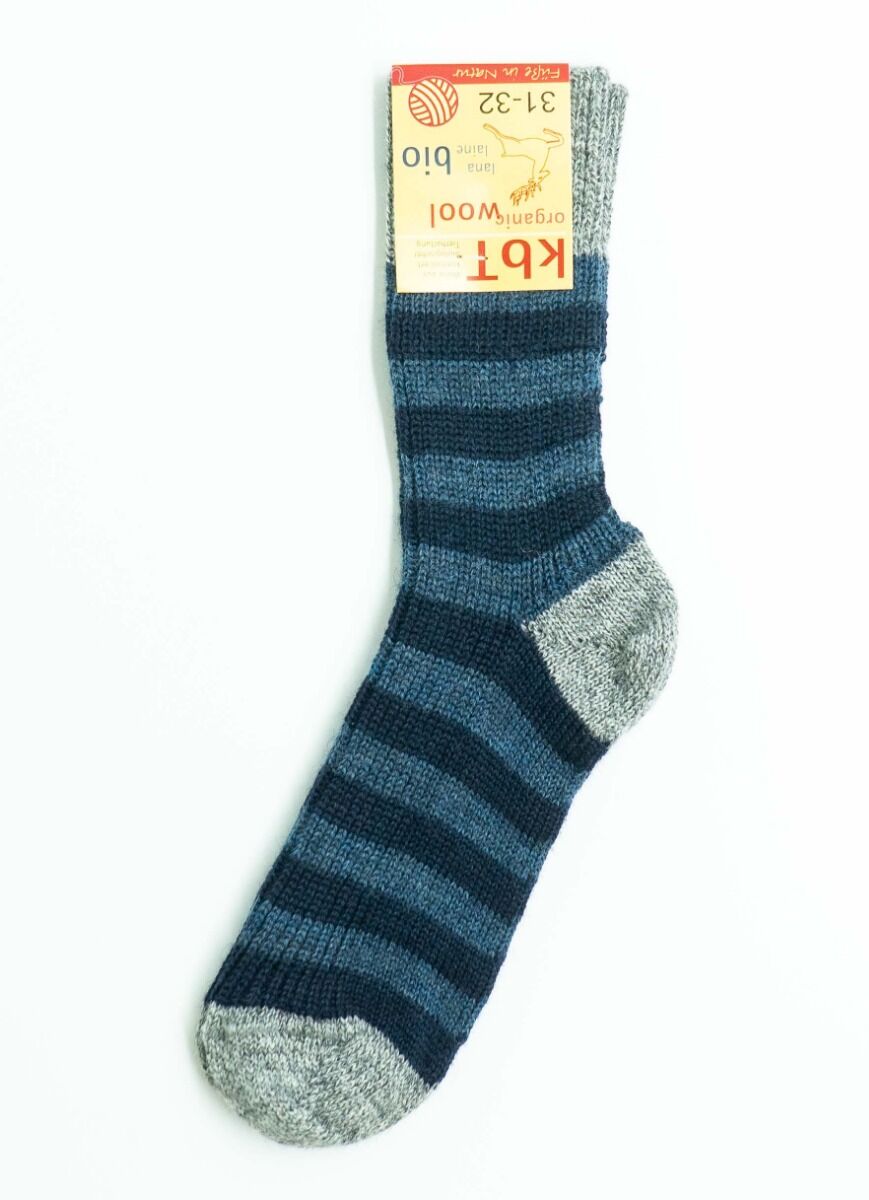 Hirsch Natur Wool Socks Stripes Grey/Jeans/Marine