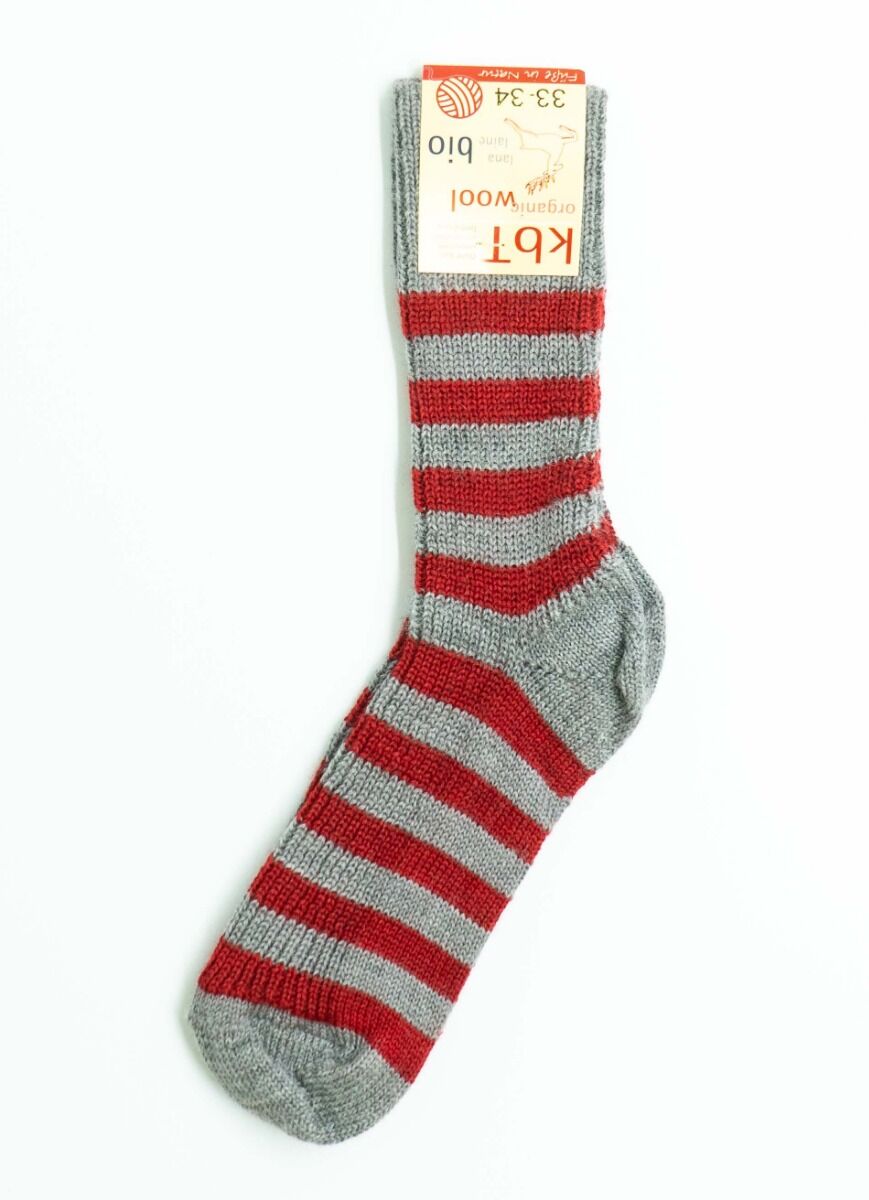 Hirsch Natur Wool Socks Stripes Heather Grey/Red