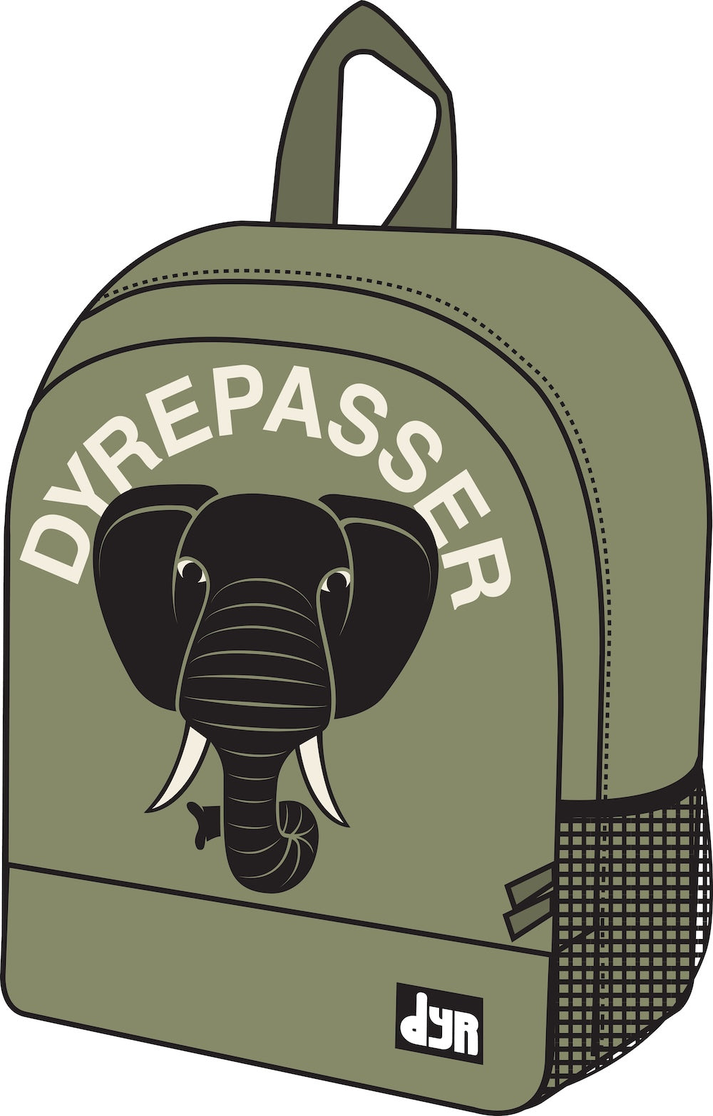 Smart khakigrøn rygsæk til børn med print af elefant