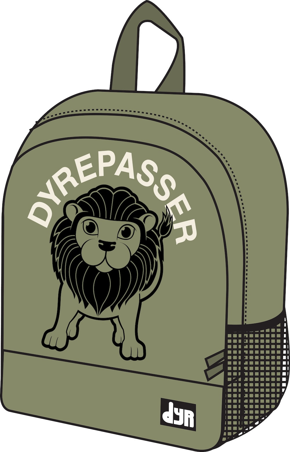 Smart khakigrøn rygsæk til børn med print af løve