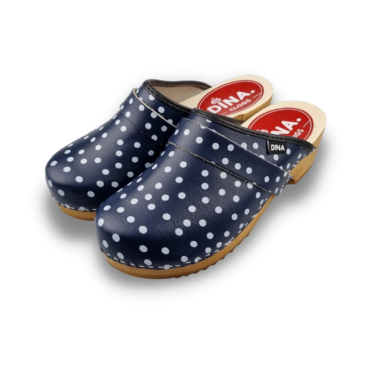 Dina Leather Clogs Blue Polka Dot