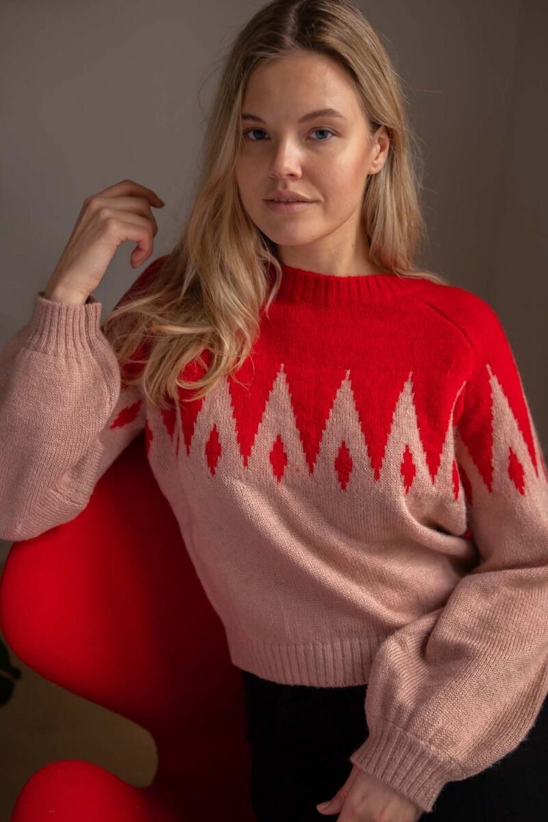Danefantastic Icicles Wool Sweater Red/Powder Rose