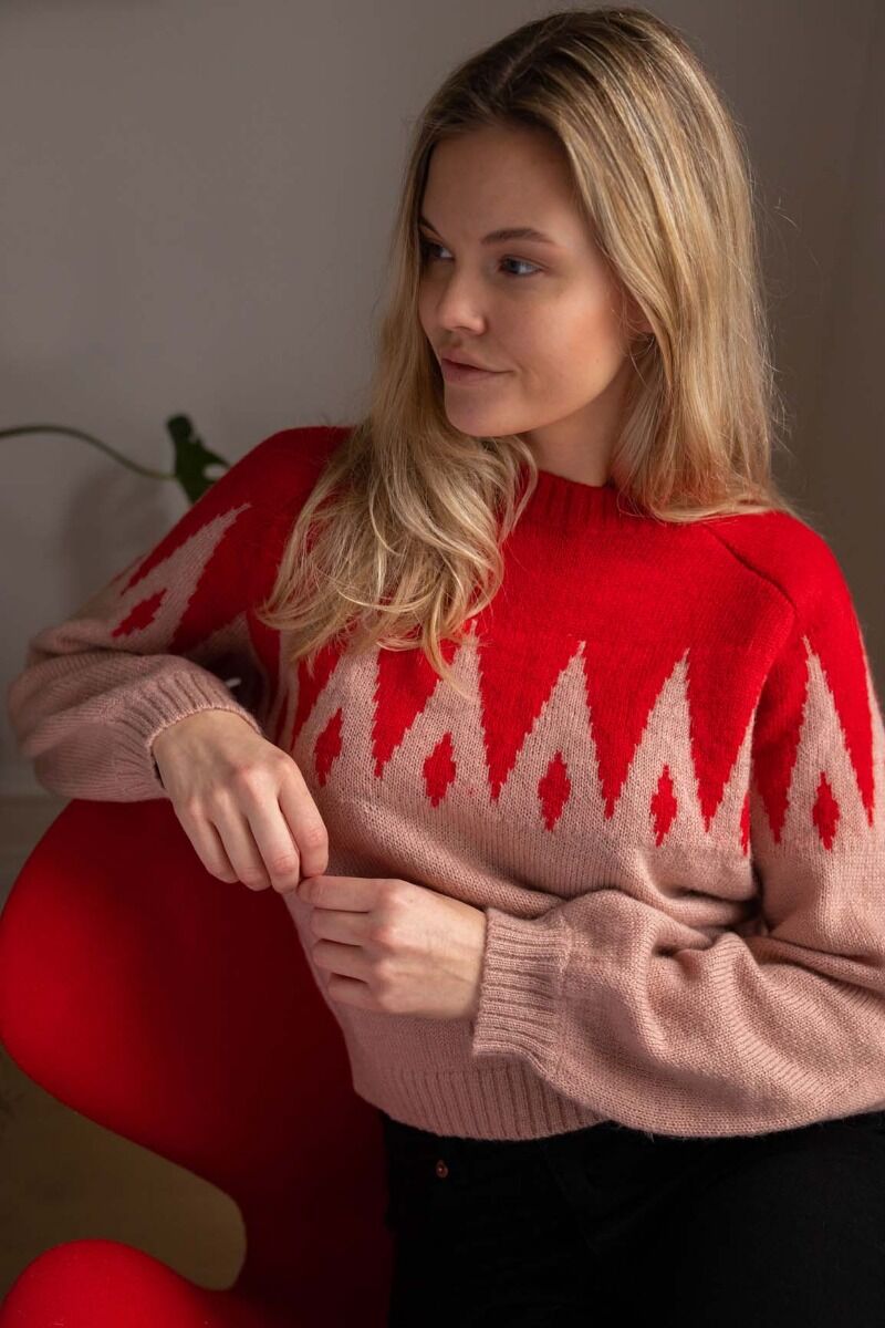 Danefantastic Icicles Wool Sweater Red/Powder Rose