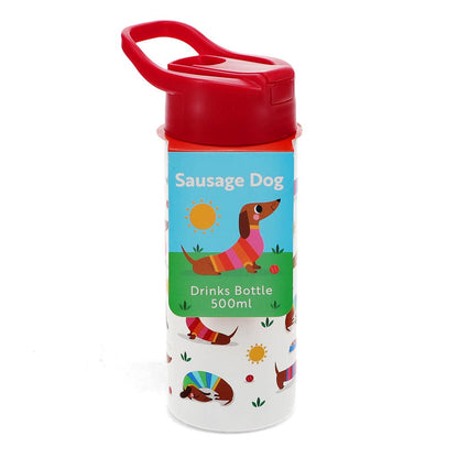 Rex Stainless steel bottle w. push button lid 500ml Sunny Sausage Dog