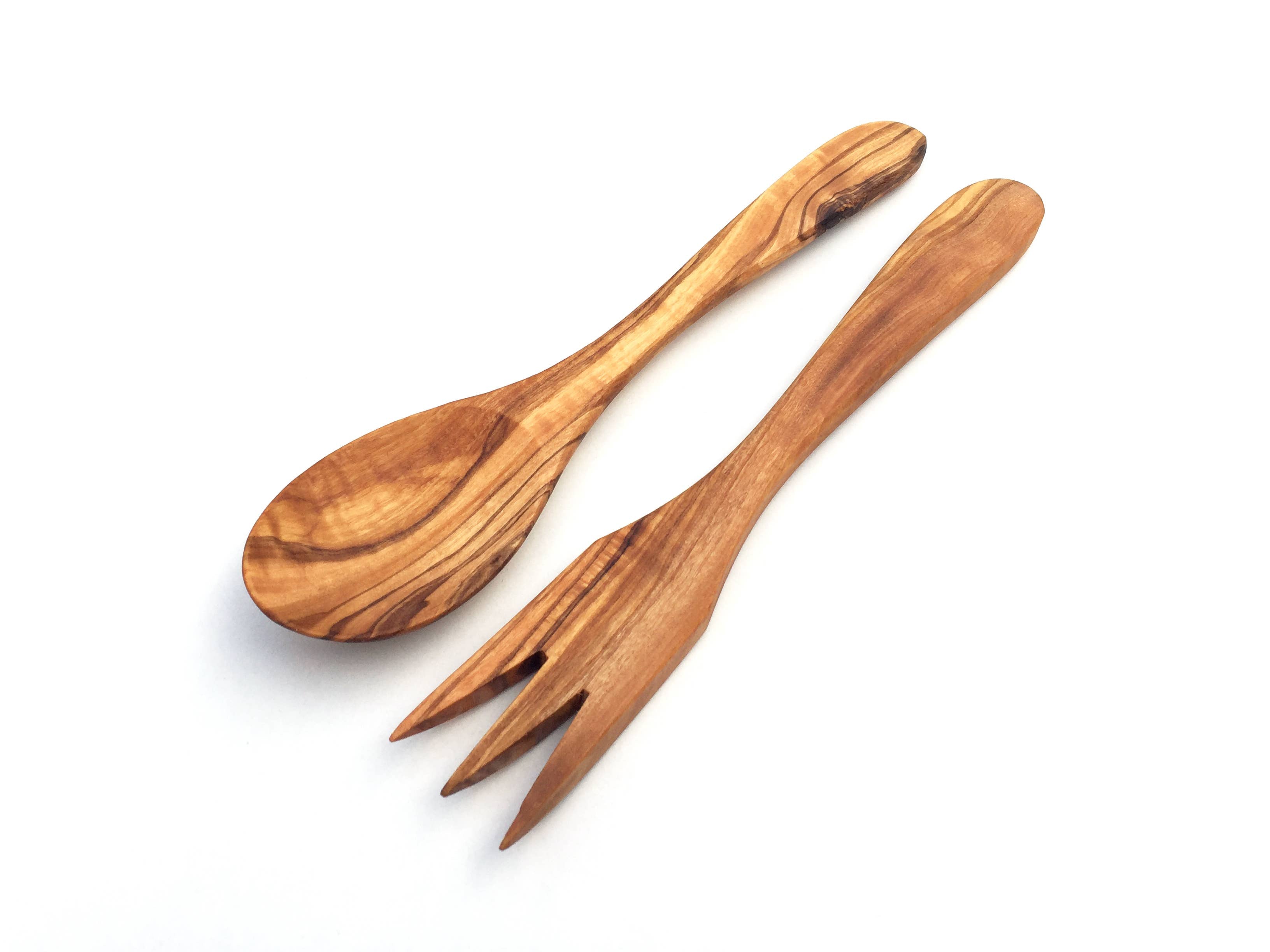 Smukt håndlavet salatbestik i oliventræ