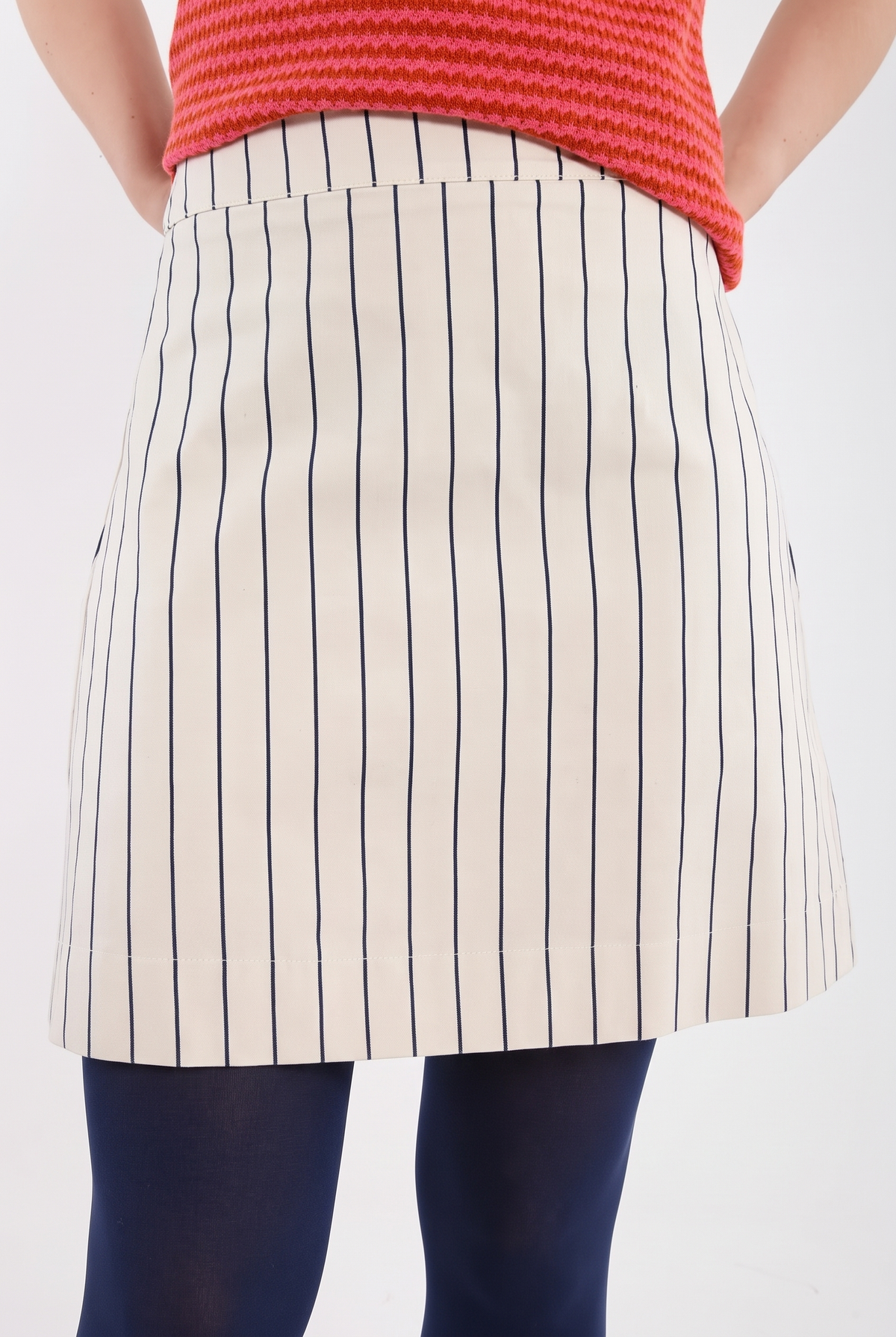 Danelondon Stretch Canvas Skirt Chalk/Dk Navy